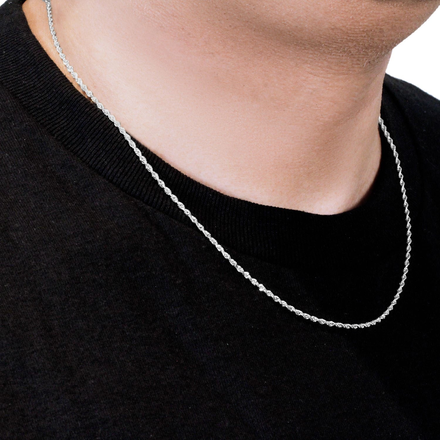 14k White Gold Solid Diamond Cut Rope Chain (2.00 mm)