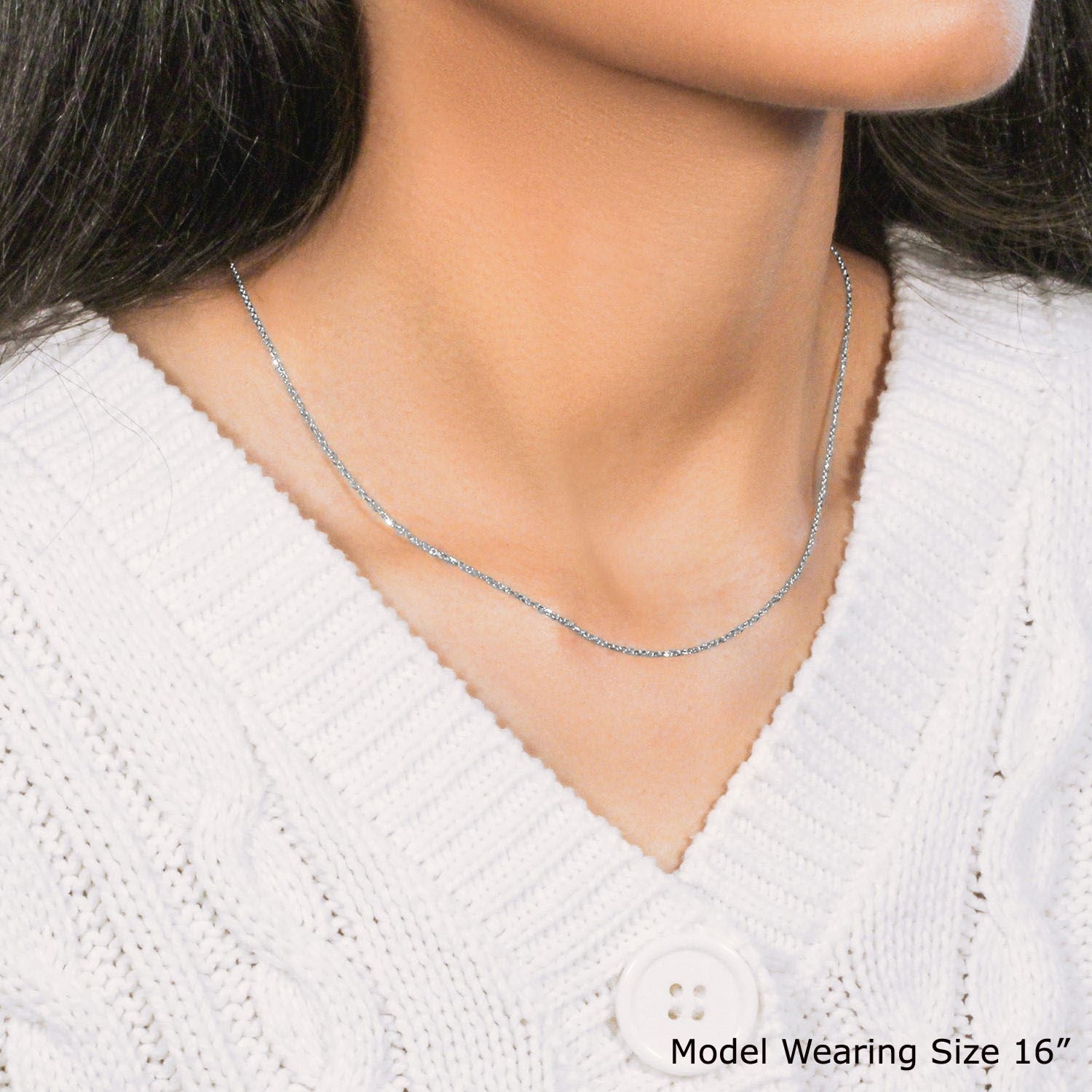14k White Gold Diamond Cut Cable Link Chain (1.10 mm)
