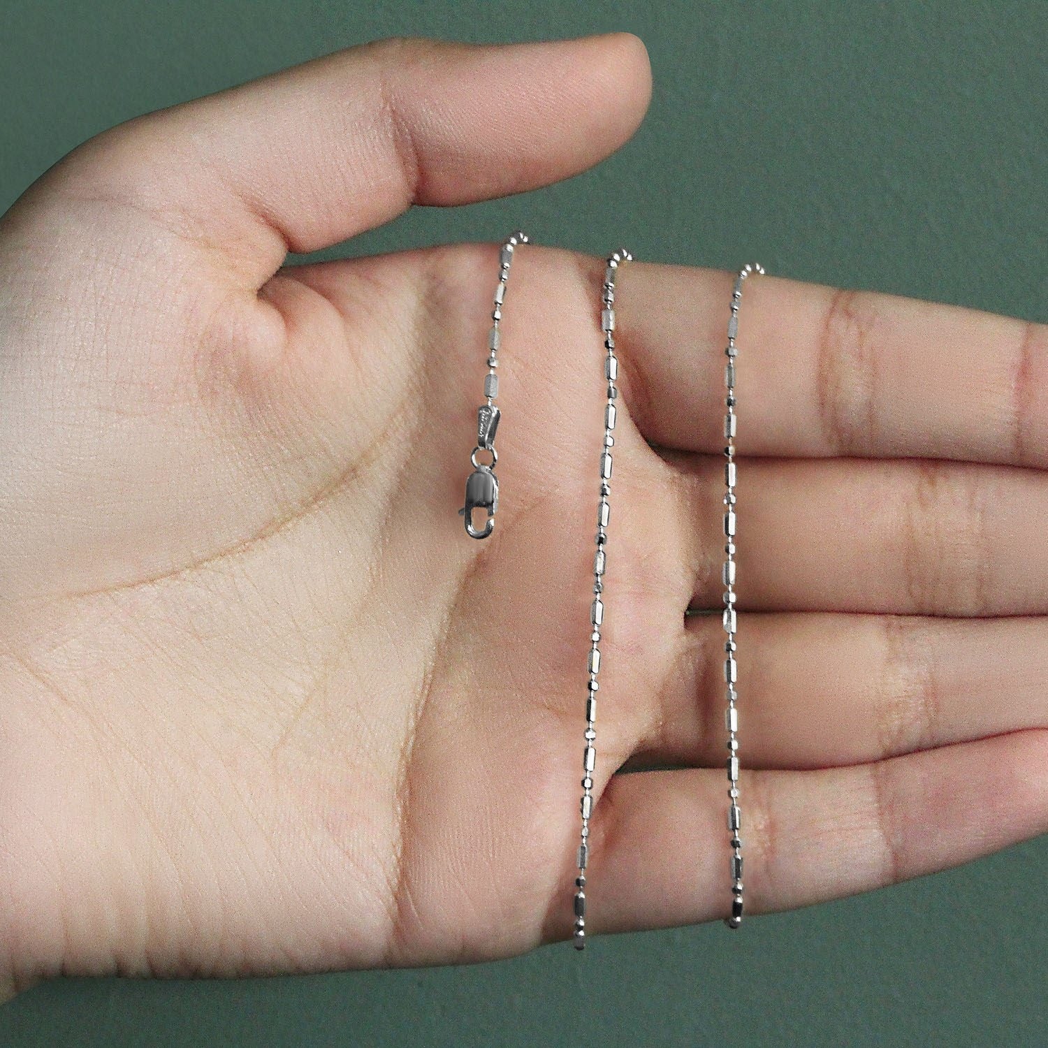 14k White Gold Diamond-Cut Alternating Bead Chain (1.30 mm)