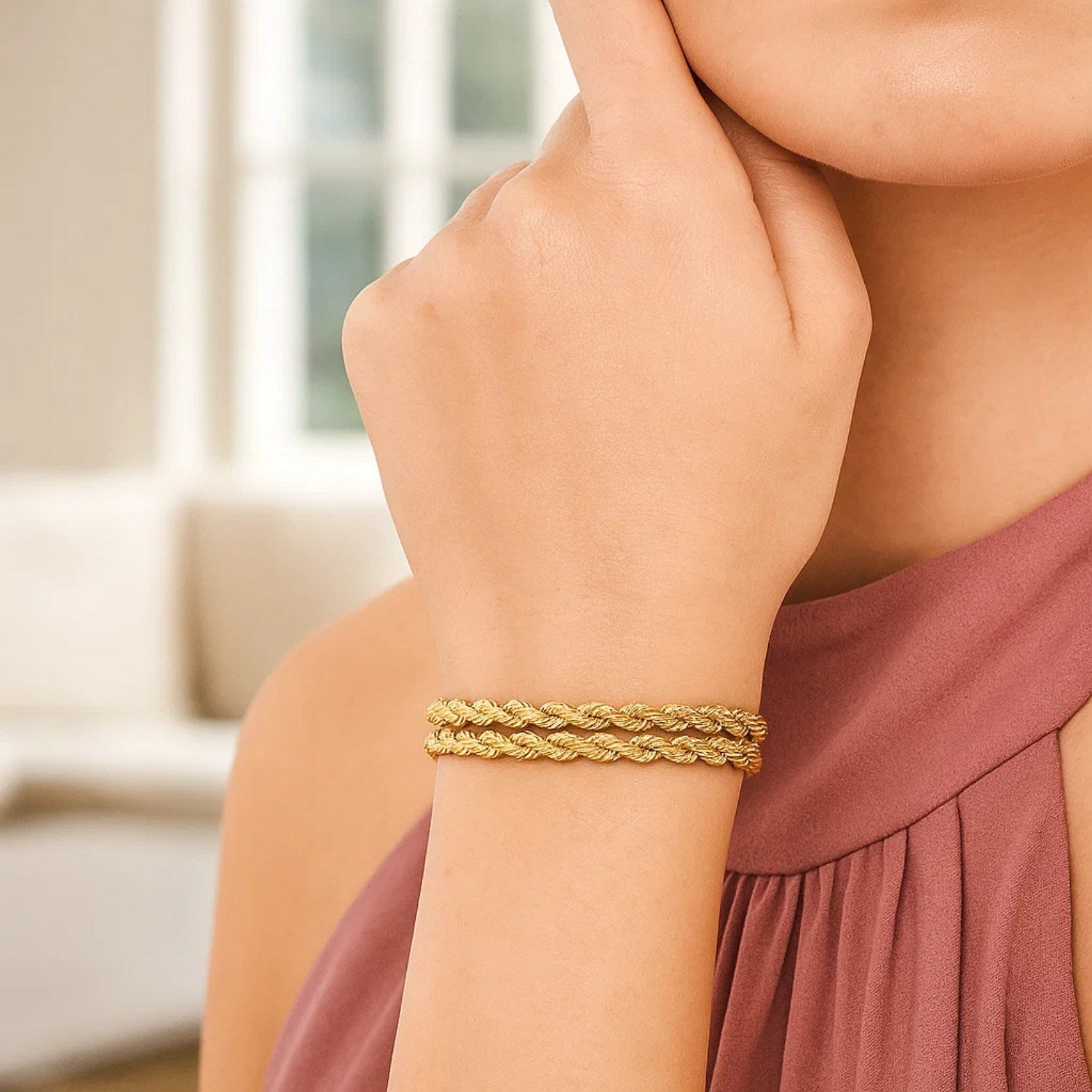 14k Yellow Gold Dual Row Rope Bracelet  (4.80 mm)