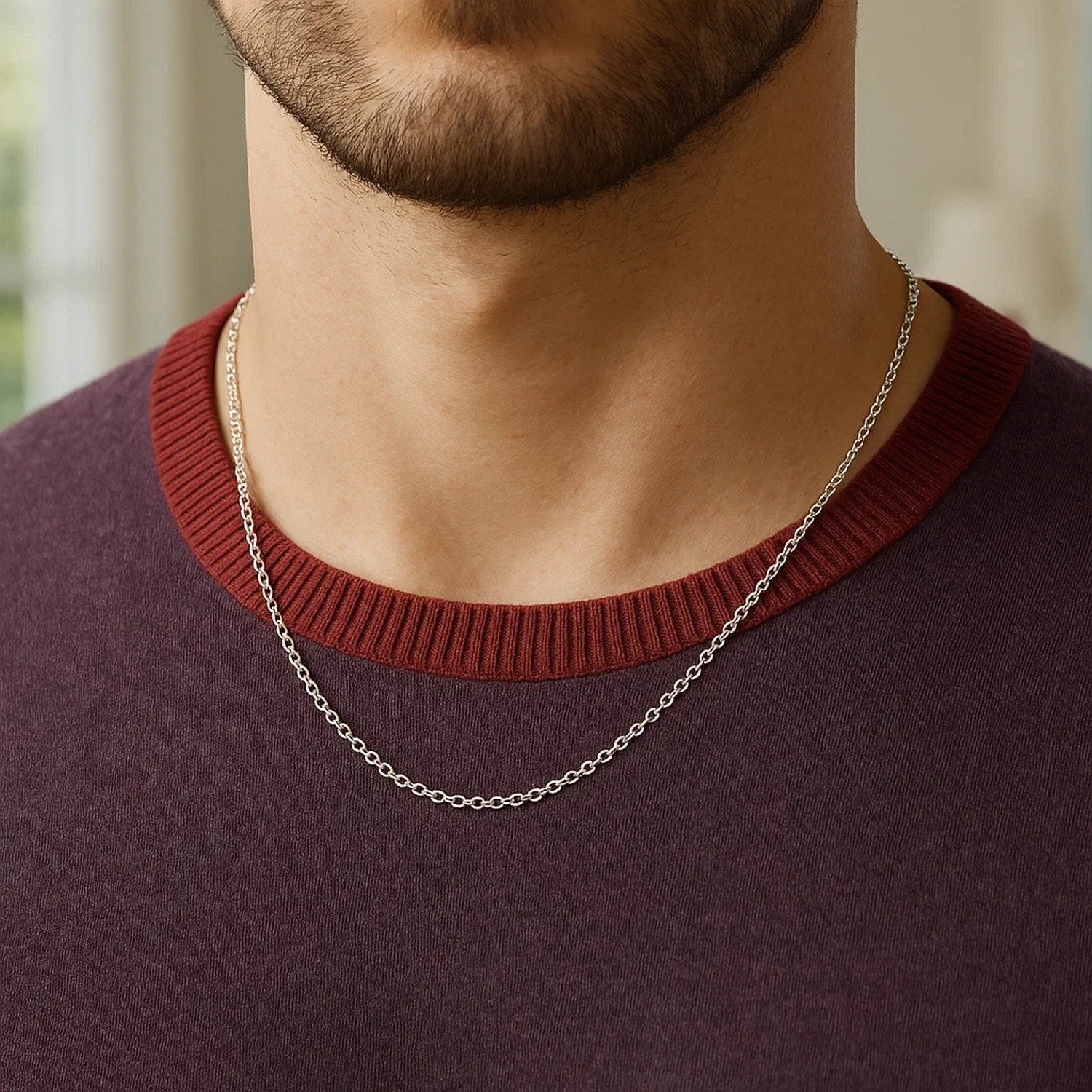 14k White Gold Round Cable Link Chain (1.50 mm)