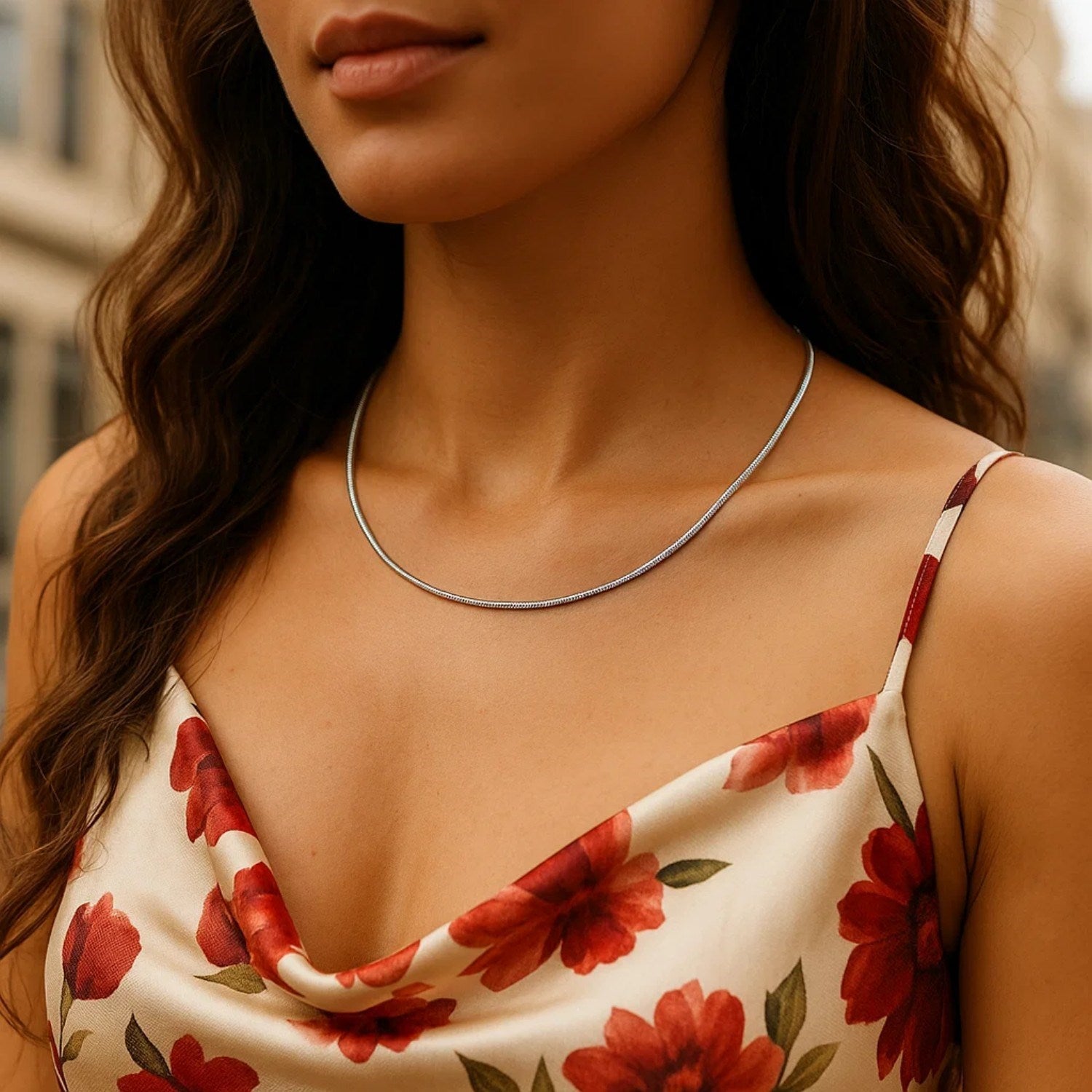 14k White Gold Necklace in a Round Omega Chain Style