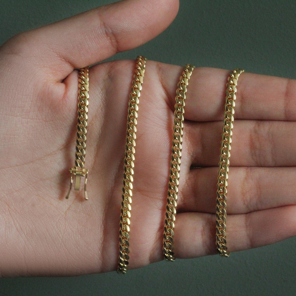 4.0mm 14k Yellow Gold Classic Solid Miami Cuban Chain