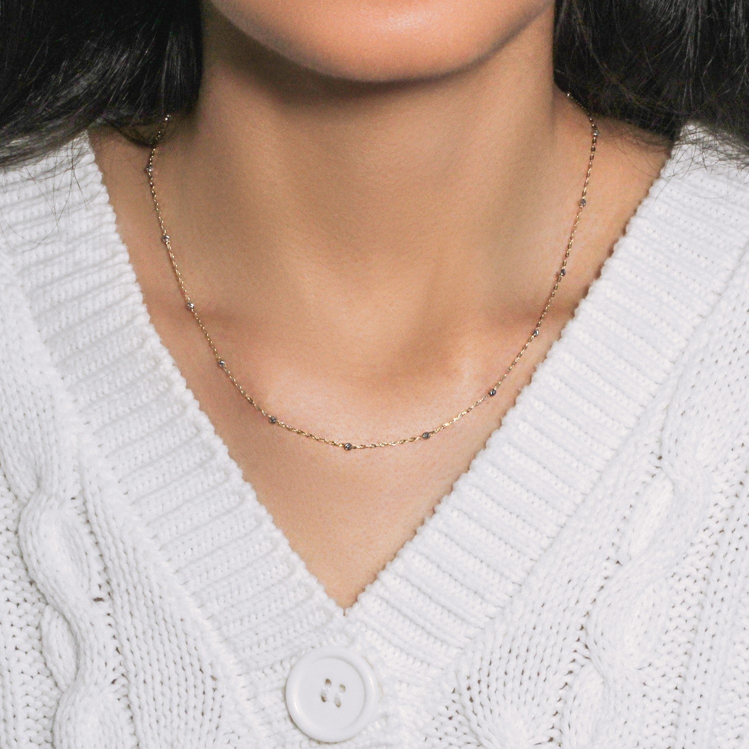 Diamond Cut Bead Links Pendant Chain in Two Tone Gold (3.50 mm)