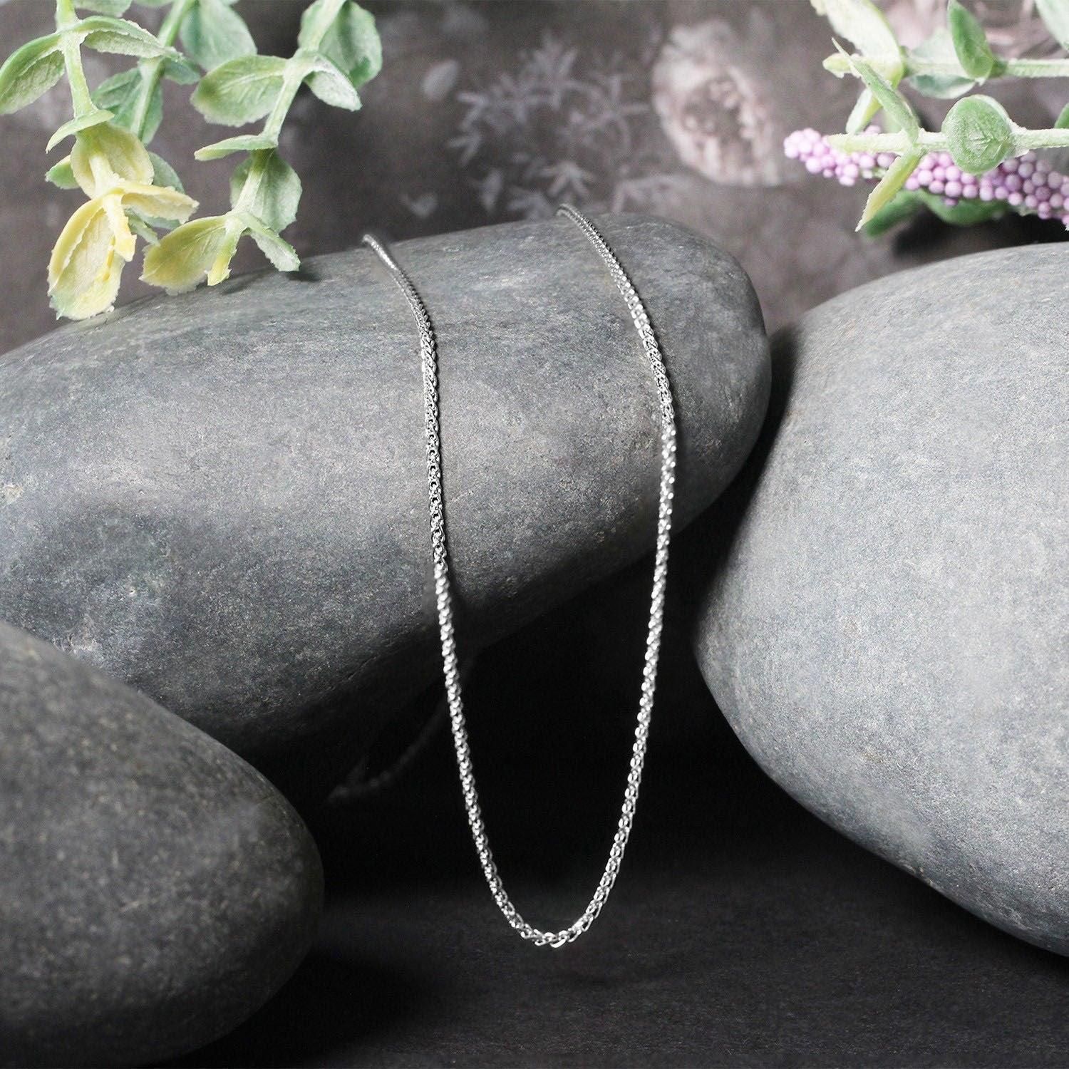 14k White Gold Diamond Cut Round Wheat Chain (1.20 mm)