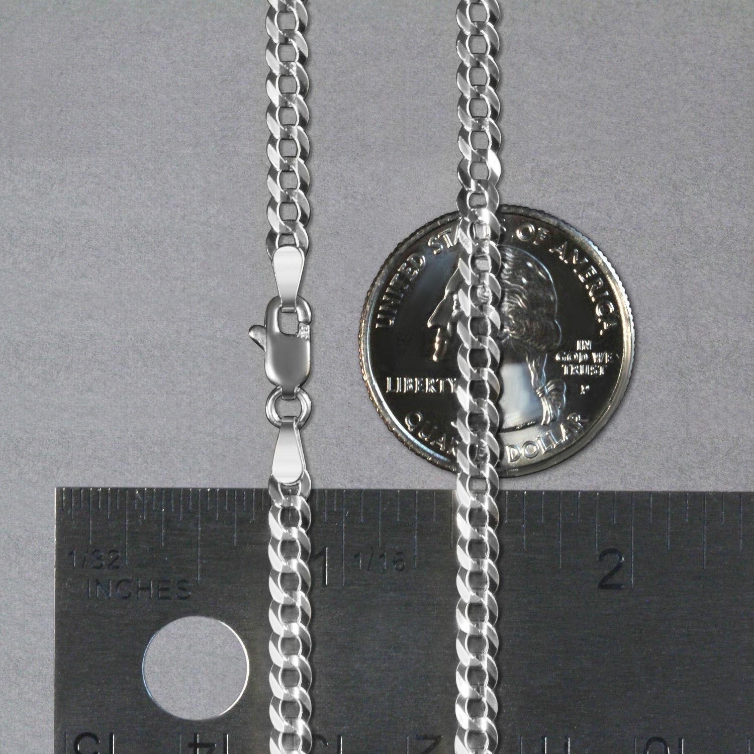 14k White Gold Solid Curb Chain (3.60 mm)