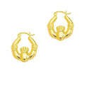 14K Yellow Gold Claddagh Symbol Hoop Earrings
