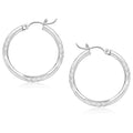 14k White Gold Diamond Cut Hoop Earrings (3x25mm)