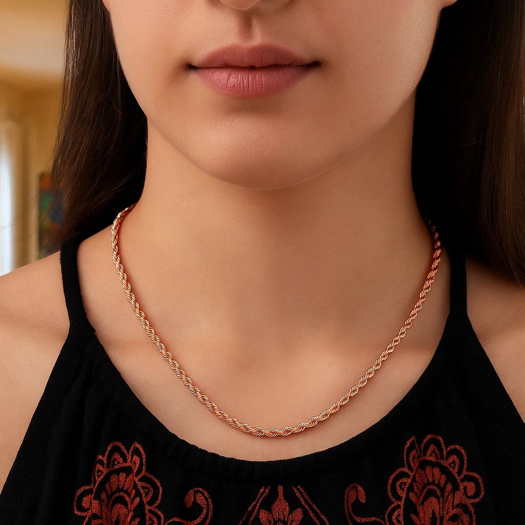 14k Rose Gold Solid Diamond Cut Rope Chain (4.00 mm)