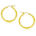 14k Yellow Gold Diamond Cut Hoop Earrings (3x25mm)