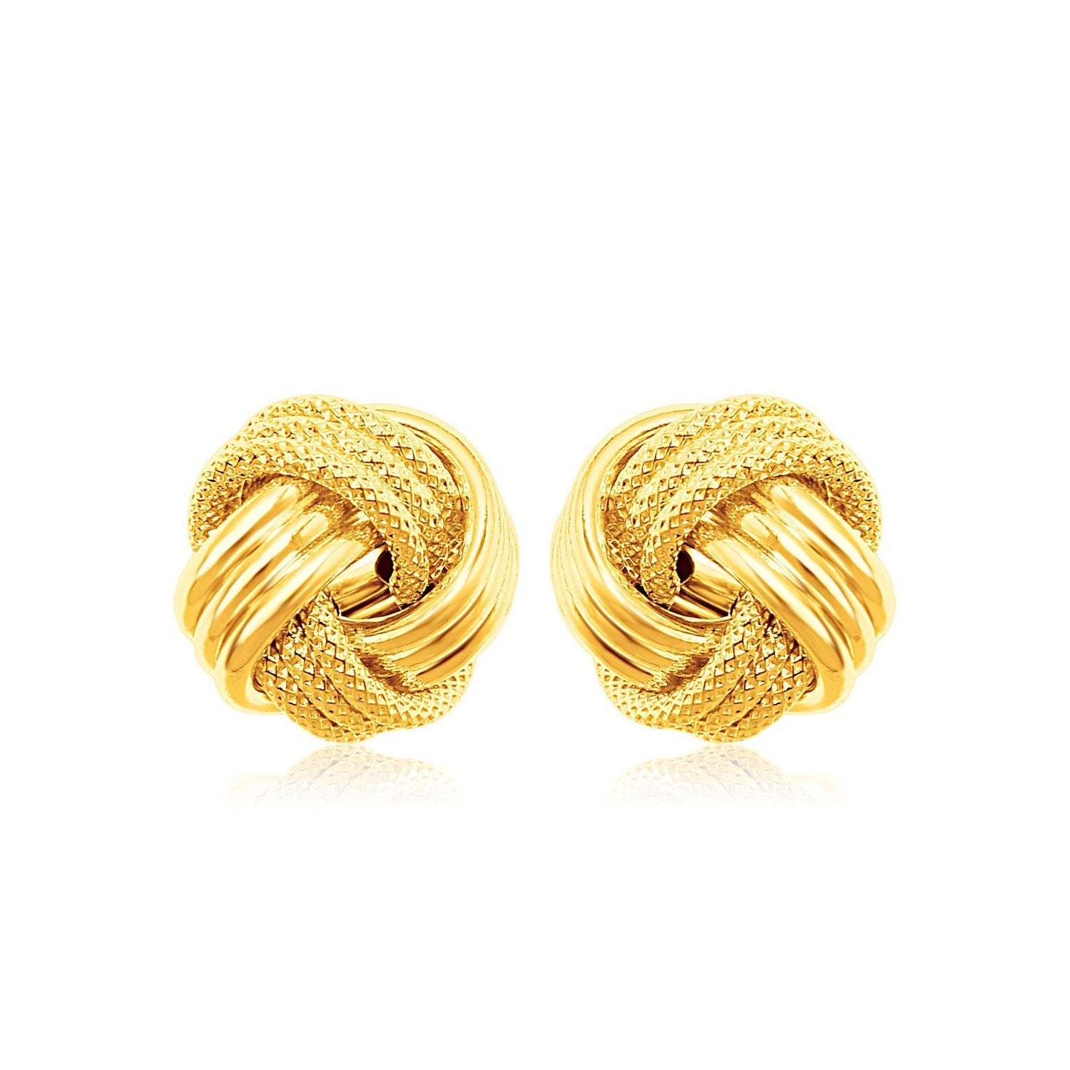 14k Yellow Gold Love Knot with Ridge Texture Earrings