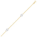 14k Two Tone Gold Entwined Heart Stationed Anklet