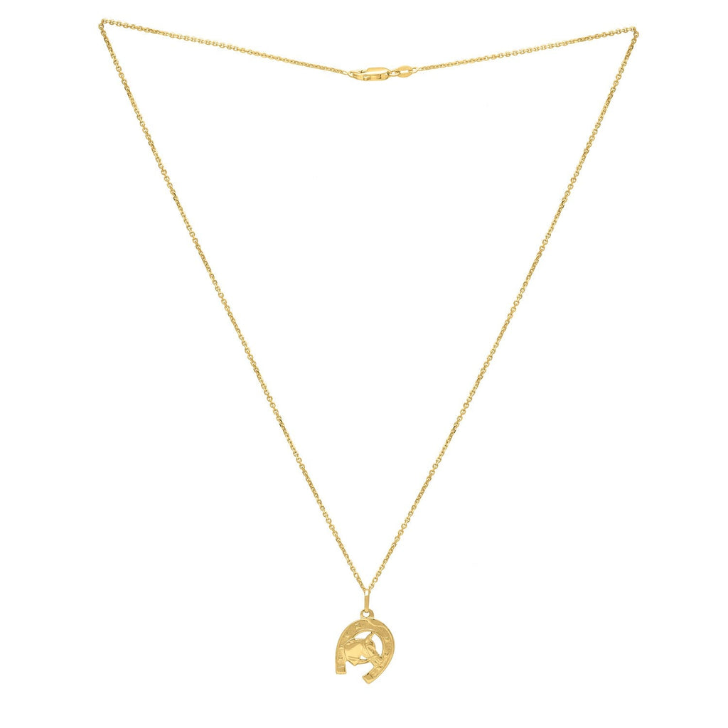 Horse and Horseshoe Necklace in 14K Yellow Gold