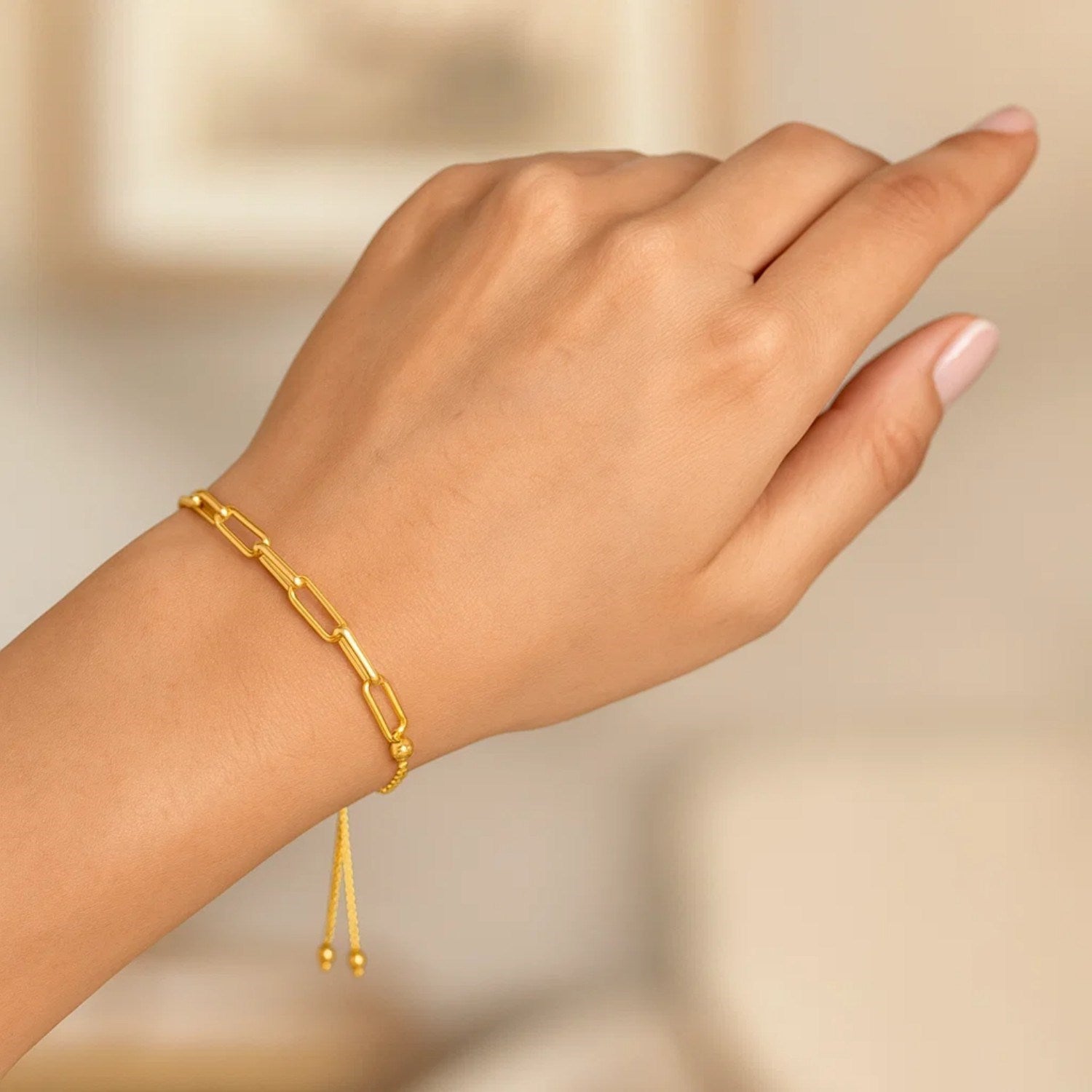 14K Yellow Gold Adjustable Bracelet with Paperclip Chain (1.00 mm)