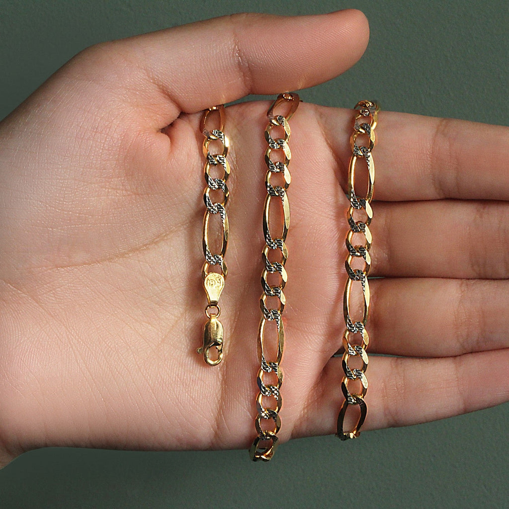 14K Yellow Gold Solid Pave Figaro Chain (5.90 mm)