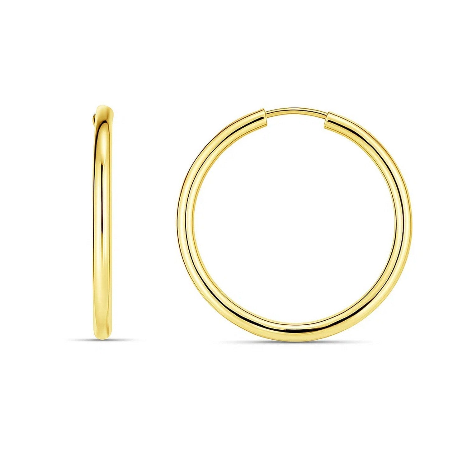 14k Yellow Gold Endless Round Hoop Earrings(2x21mm)