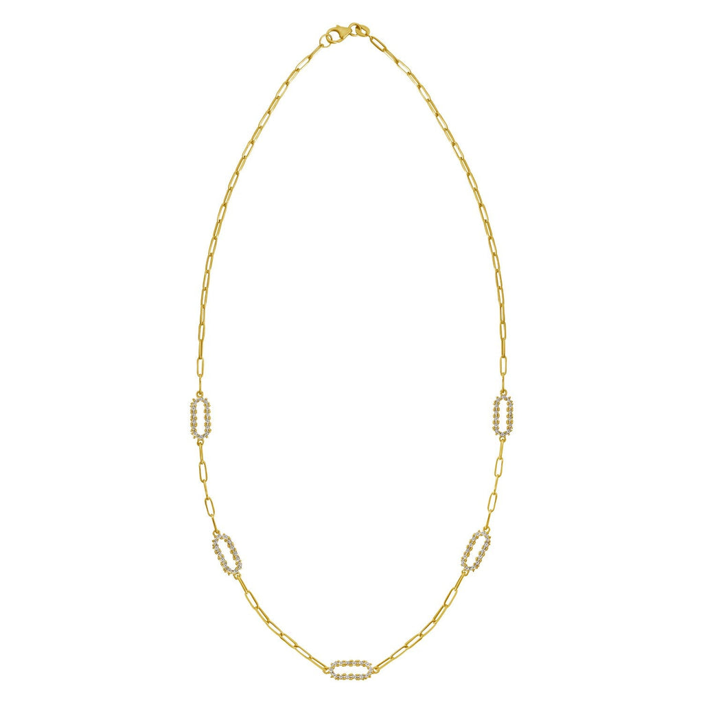 14K Yellow Gold Diamon Oro Paperclip Necklace