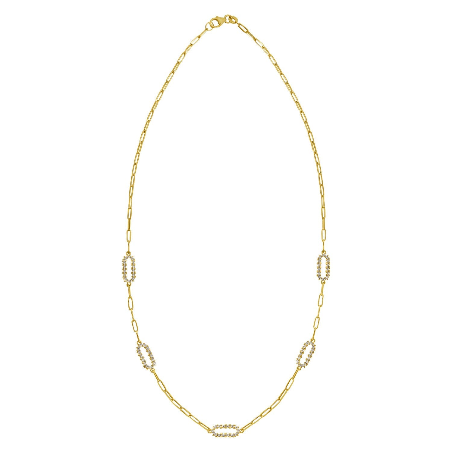 14K Yellow Gold Diamon Oro Paperclip Necklace