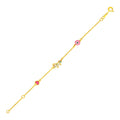 14k Yellow Gold Childrens Bracelet with Enameled Heart Unicorn and Circle