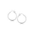 Sterling Silver Rhodium Plated Thin and Polished Hoop Motif Earrings (25mm)