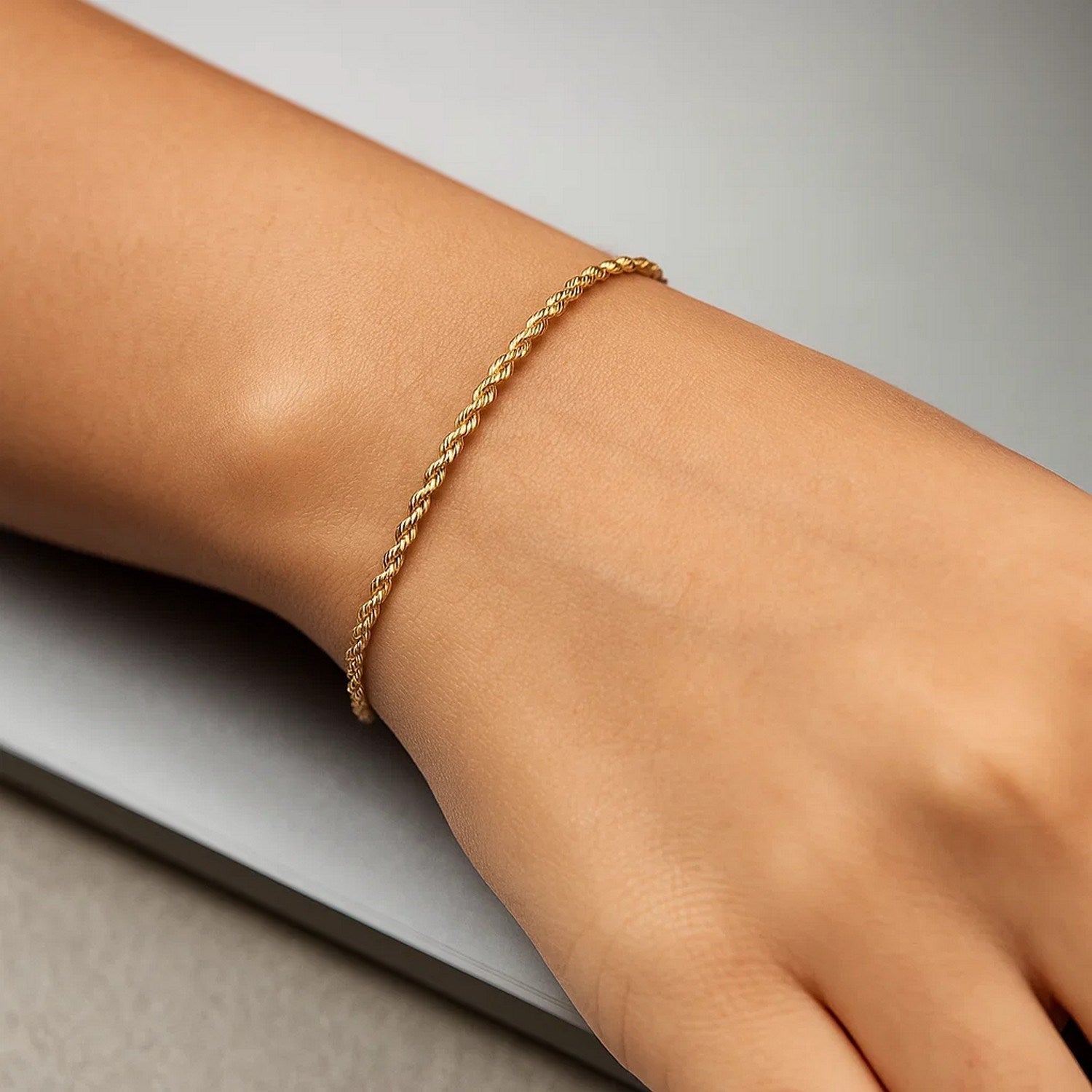 10k Yellow Gold Solid Diamond Cut Rope Bracelet (1.80 mm)