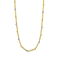 Two Tone Bar and Bead Necklace in 14K Gold