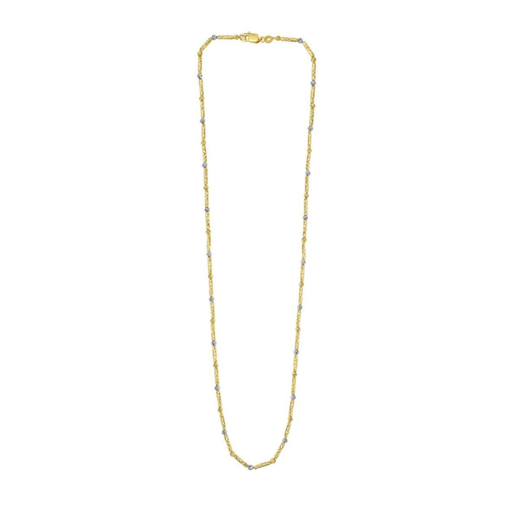 Two Tone Bar and Bead Necklace in 14K Gold