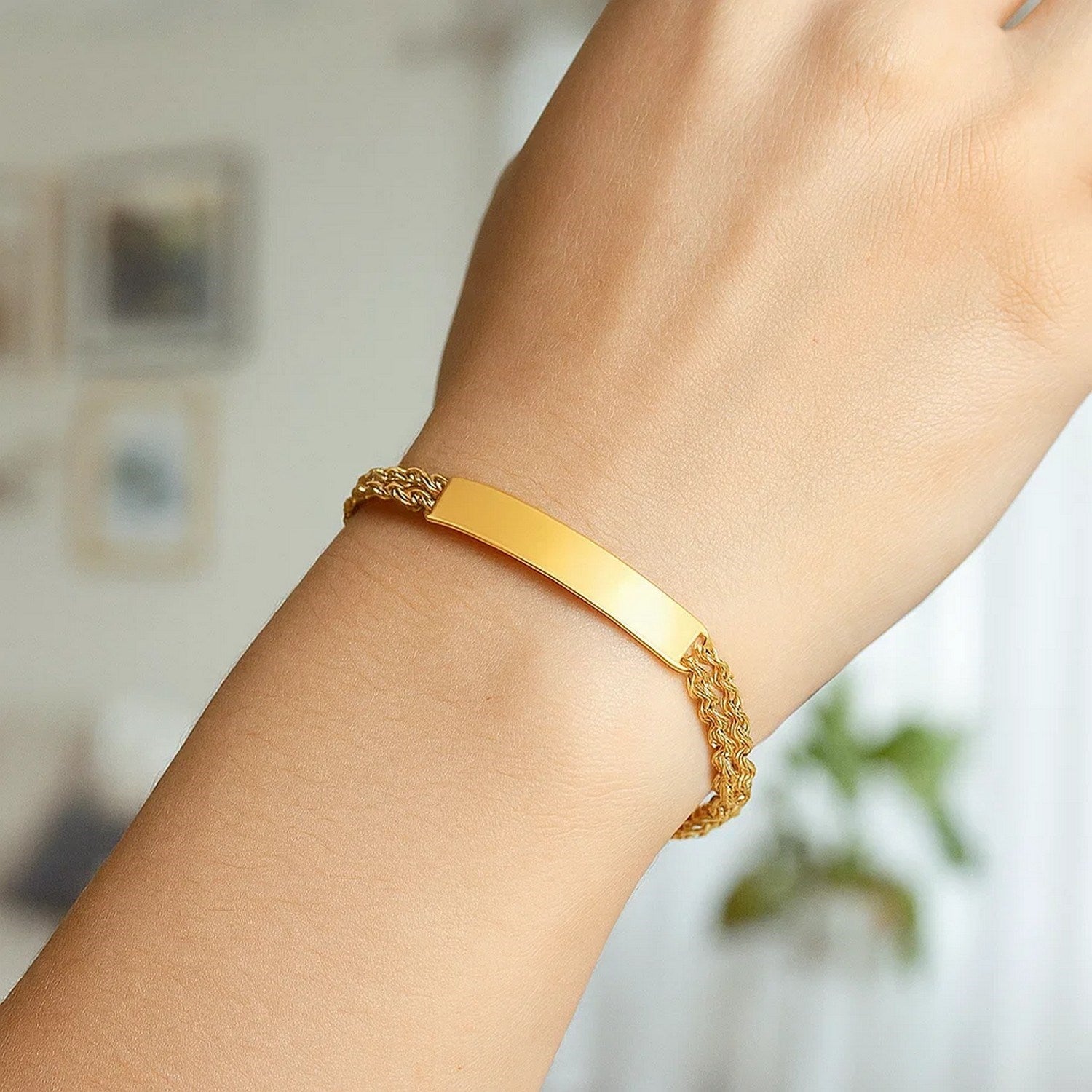 14k Yellow Gold ID Bracelet with Double Rope Chain (3.00 mm)