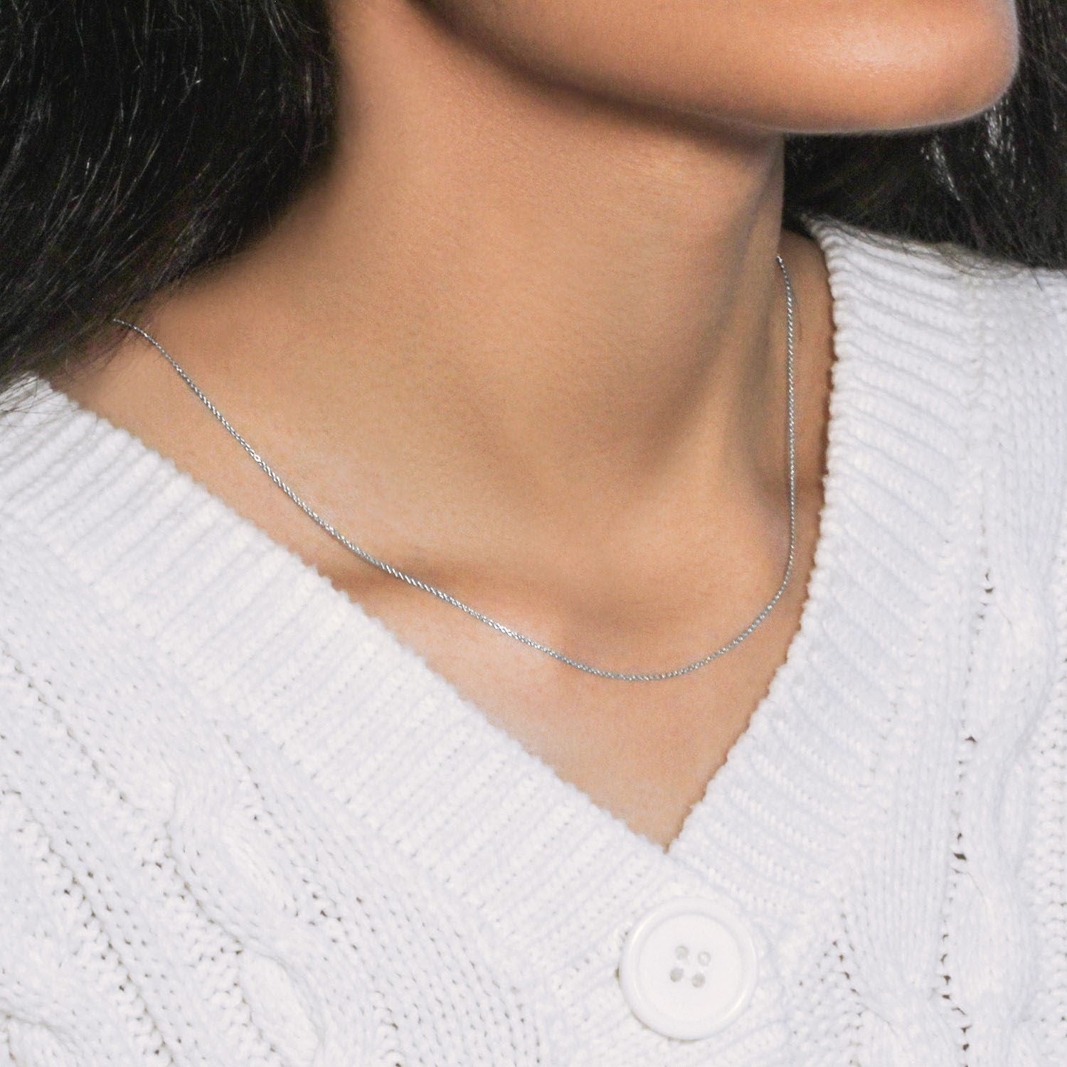 14k White Gold Oval Cable Link Chain (0.85 mm)