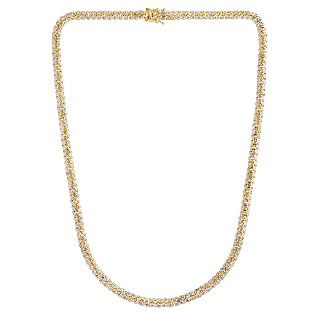 Classic Miami Cuban White Pave Solid Chain in 14k Yellow Gold (6.00 mm)