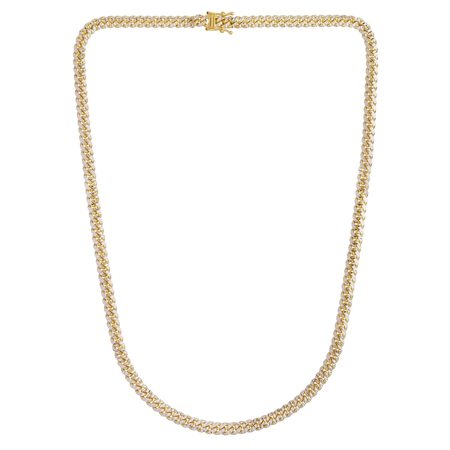 Classic Miami Cuban White Pave Solid Chain in 14k Yellow Gold (6.00 mm)