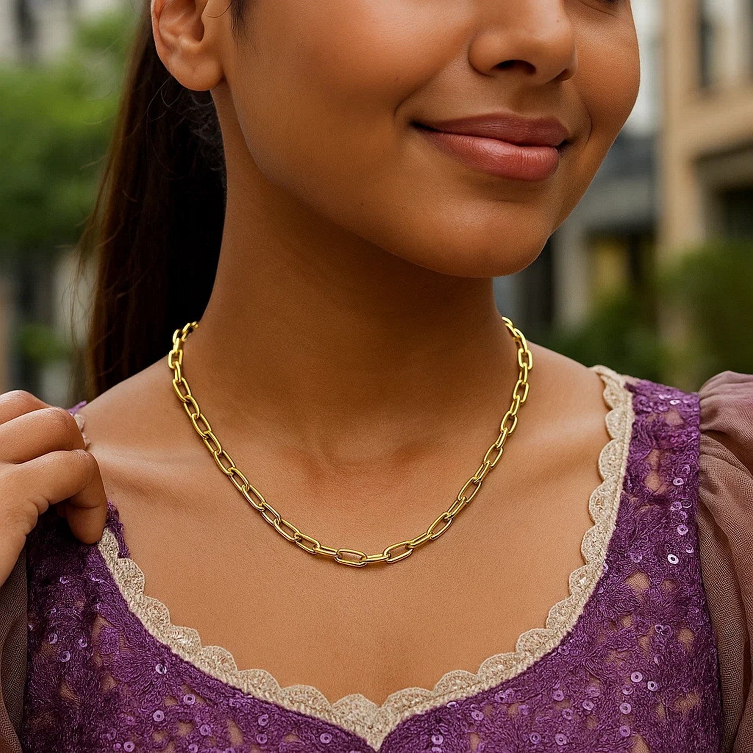 14K Yellow Gold Charm Lock Paperclip Chain
