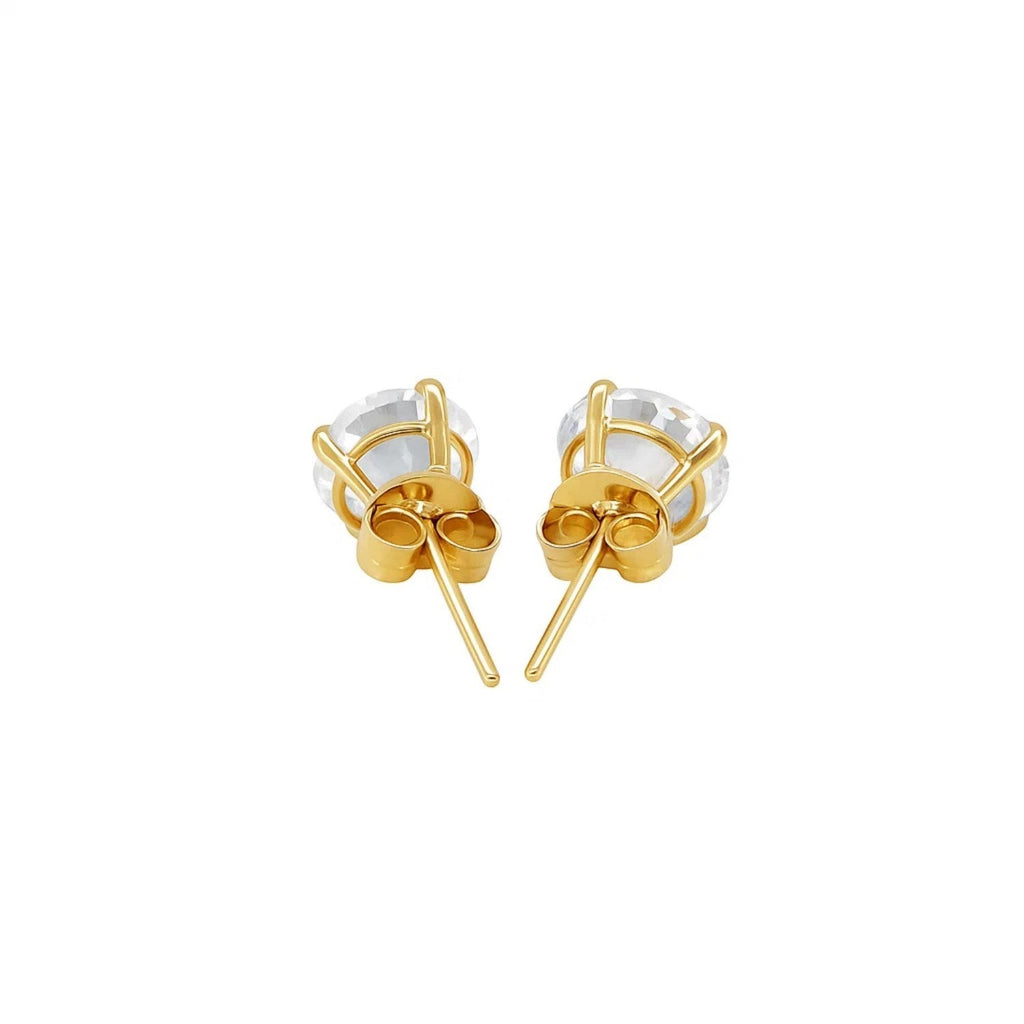 14k Yellow Gold Stud Earrings with White Hue Faceted Cubic Zirconia(6mm)