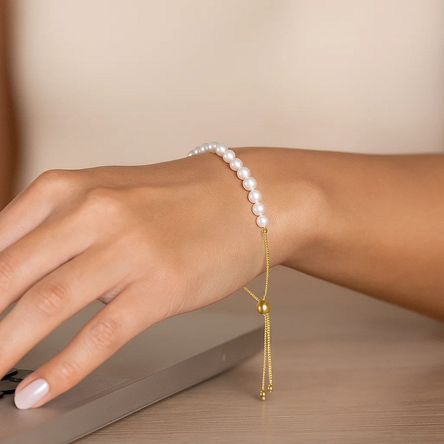 14k Yellow Gold Adjustable Friendship Bracelet with Pearls
