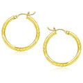 10k Yellow Gold Diamond Cut Hoop Earrings (3x25mm)