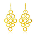 14k Yellow Gold Earrings with Textured Open Circle Motifs
