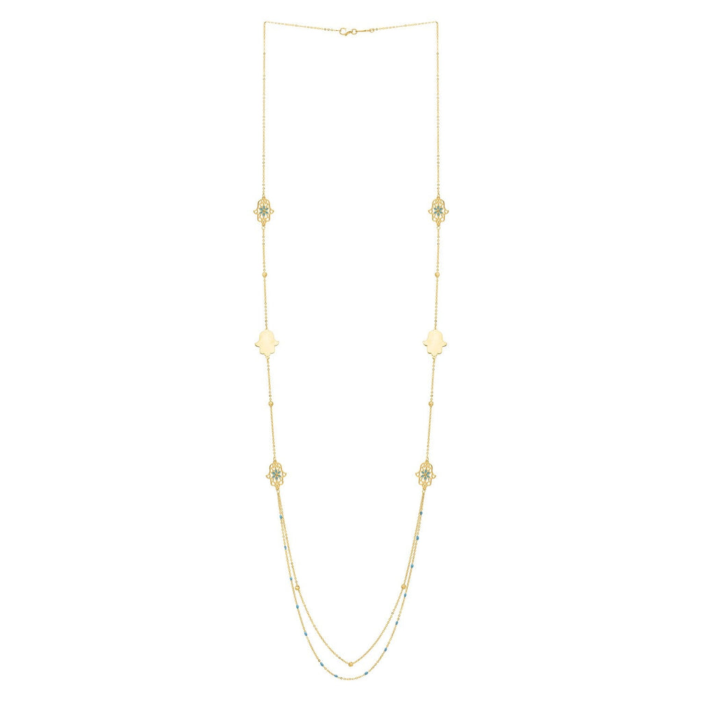 Long Hamsa Necklace in 14K Yellow Gold