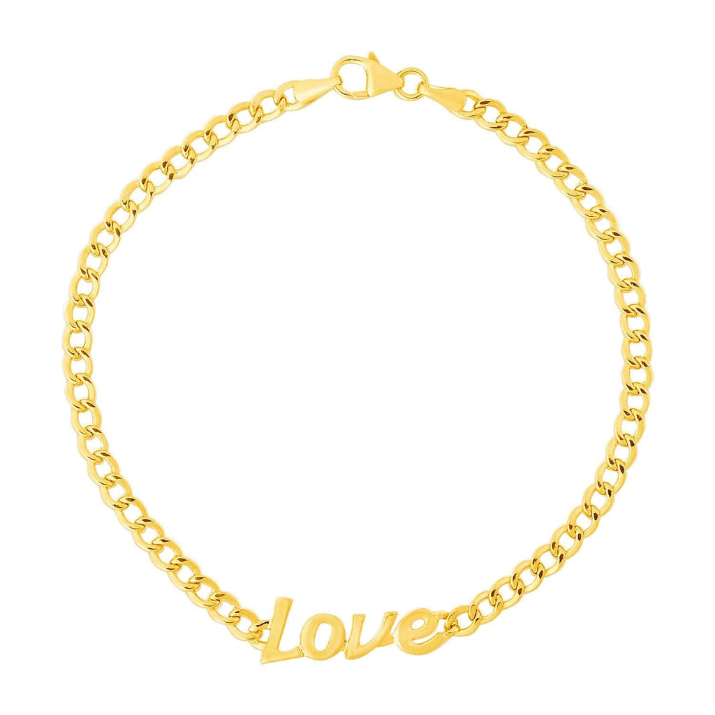 14k Yellow Gold 7 inch Curb Chain Love Bracelet