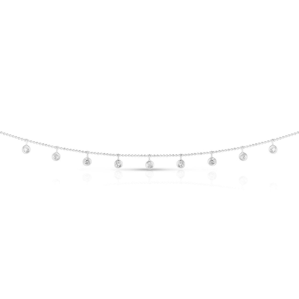 14k White Gold Necklace with Round Diamond Charms