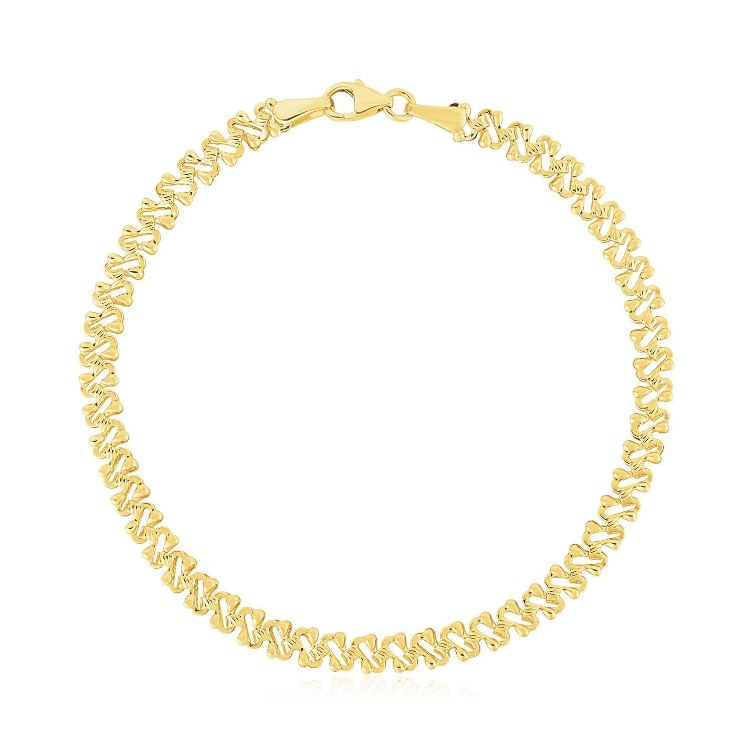 14k Yellow Gold High Polish Textured Fancy Chain Bracelet (4mm)