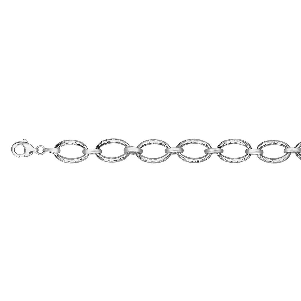 Textured Oval Link Bracelet in 14k White Gold (8.60 mm)