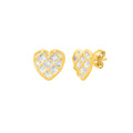 Checkered Heart Stud Earrings in 14K Yellow Gold