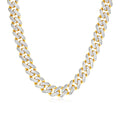 14k Two Tone Gold Miami Cuban Chain Necklace with White Pave