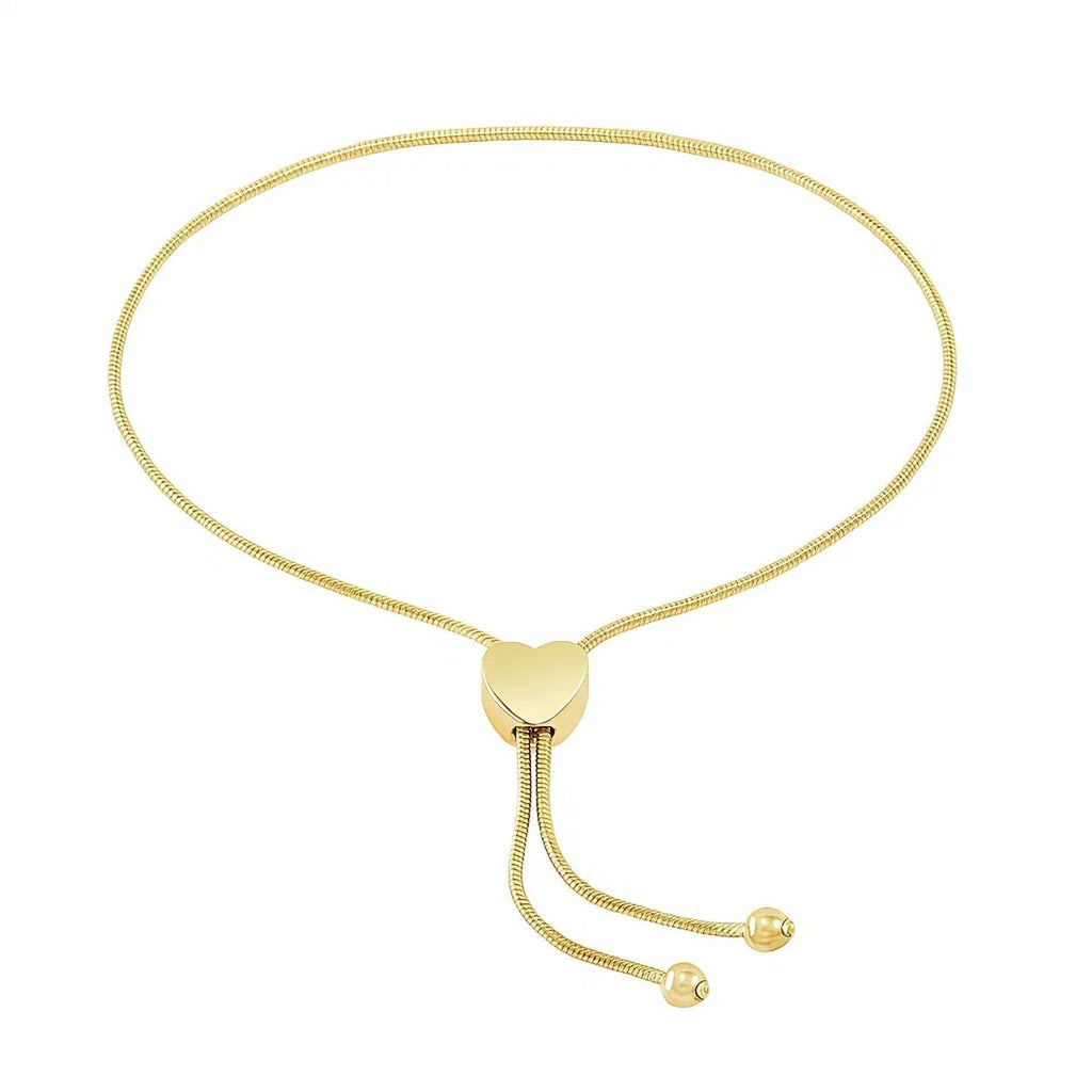 14k Yellow Gold Adjustable Lariat Style Heart Motif Bracelet (1.00 mm)