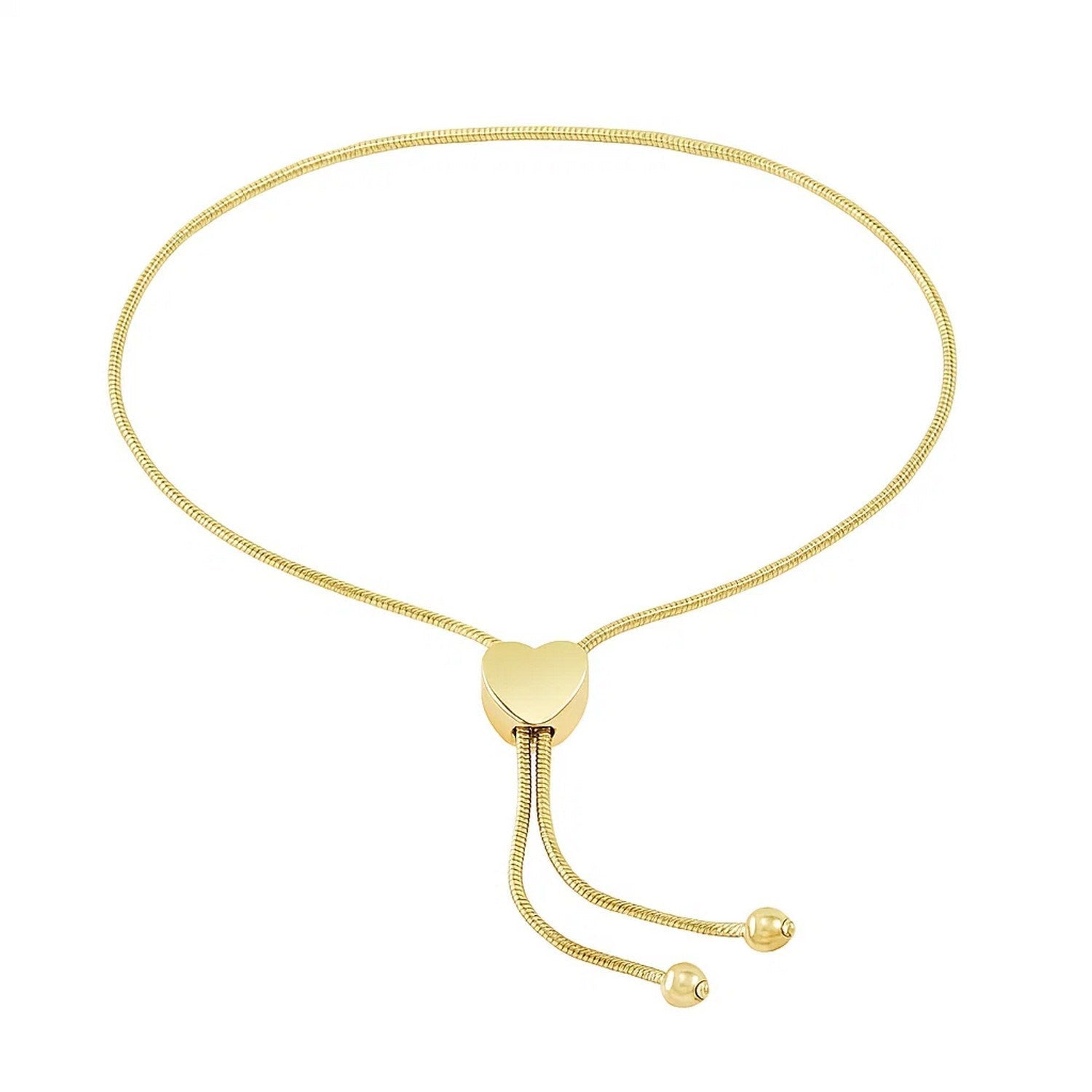14k Yellow Gold Adjustable Lariat Style Heart Motif Bracelet (1.00 mm)