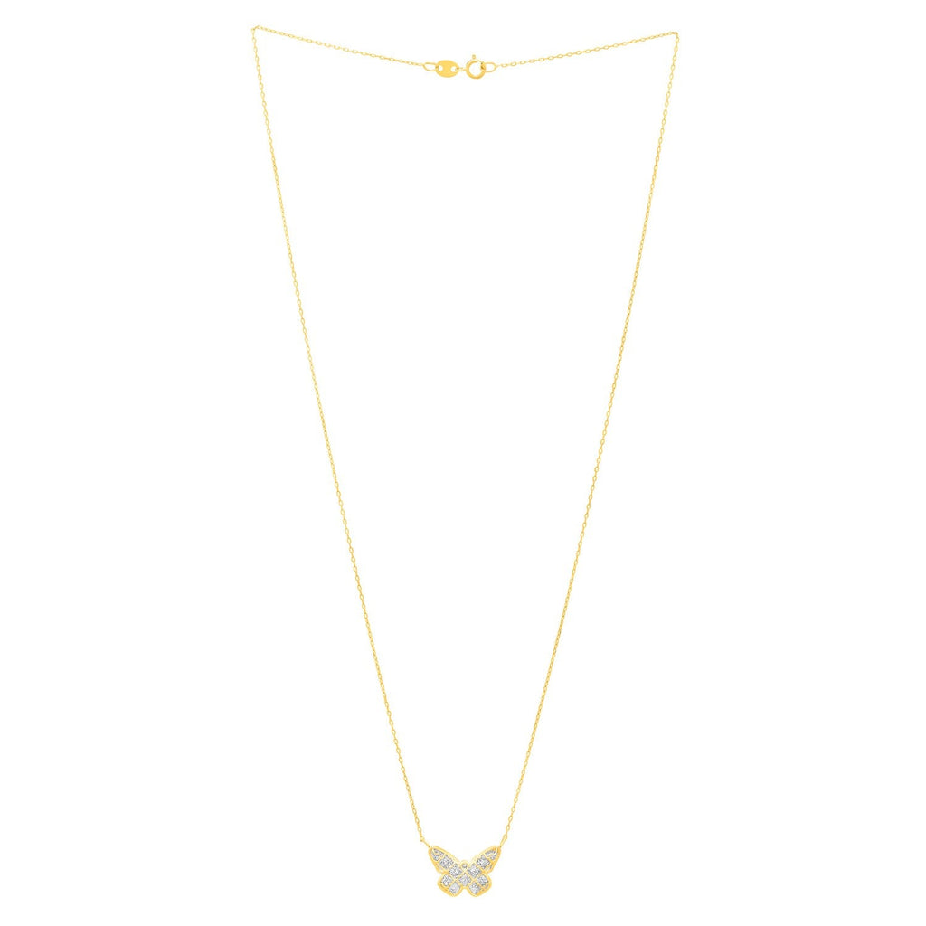 Checkered Butterfly Necklace in 14K Yellow Gold