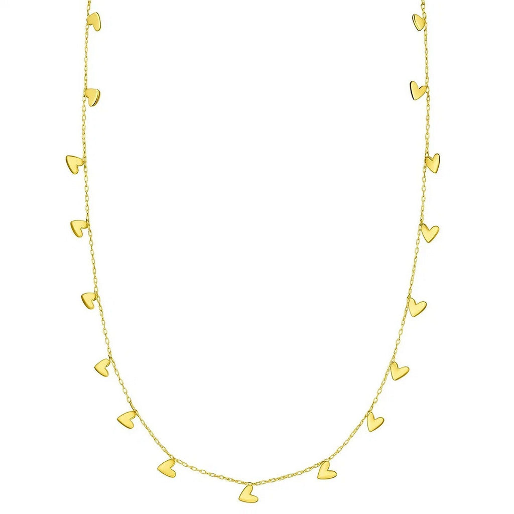 14K Yellow Gold Necklace with Dangling Hearts