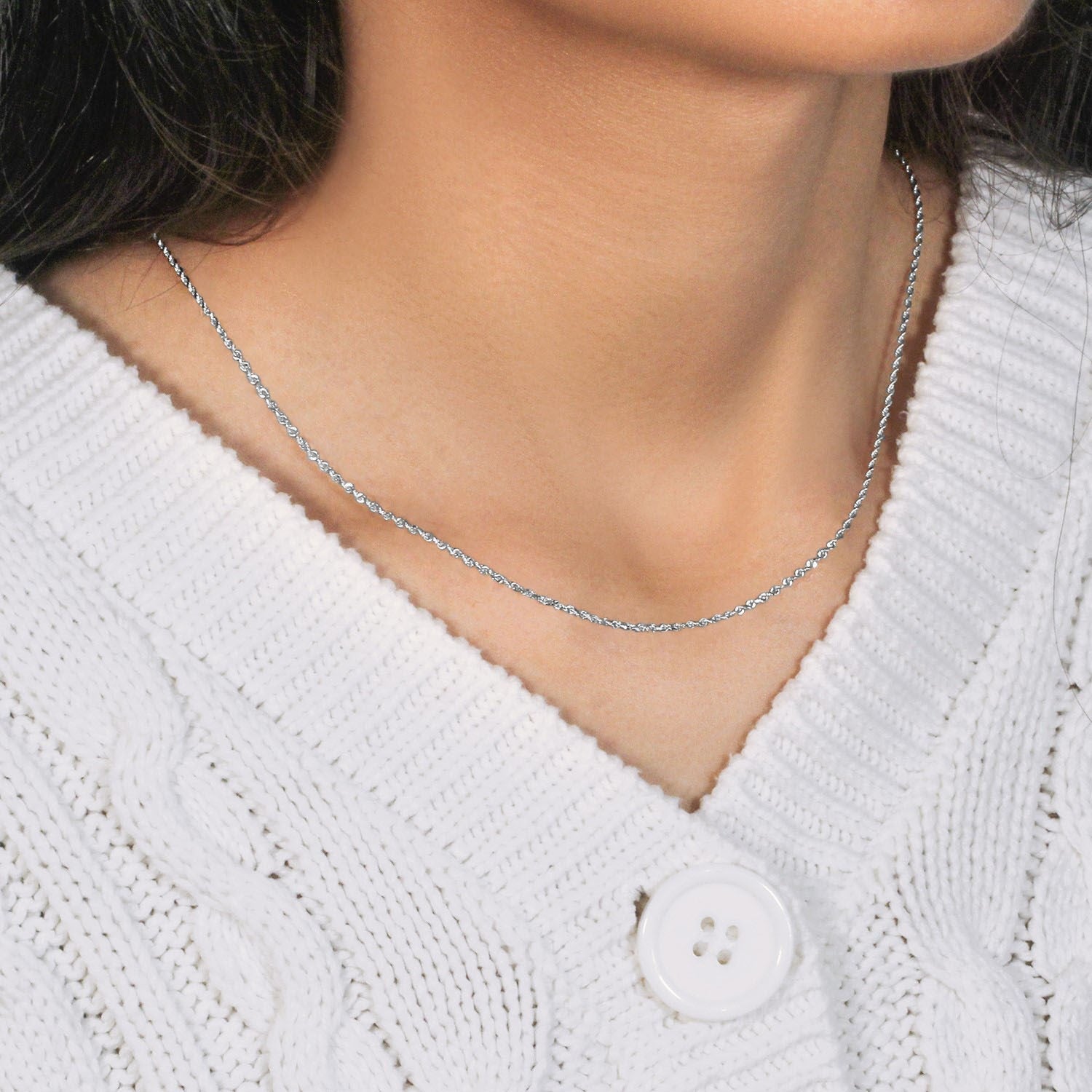 10k White Gold Solid Diamond Cut Rope Chain (1.40 mm)