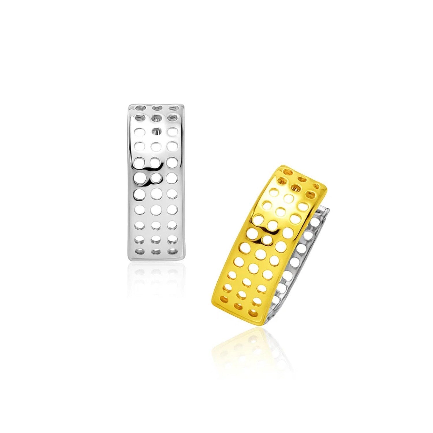 14k Two-Tone Gold Snuggable Earrings with a Mesh Style