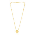 14k Yellow Gold High Polish Circle Disc Paperclip Link Necklace
